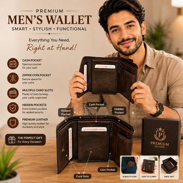 Trifold Men's Wallet | Customized With Name & Charm | Perfect for Gift