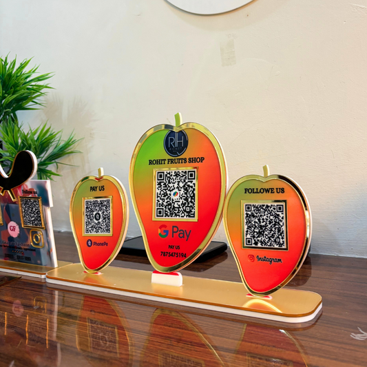 3 QR|2 QR|  PREMIUM QR STANDEE FOR FRUIT BUSINESS | CUSTOMIZED NFC STANDEE| MANGO SHAPE STANDEE