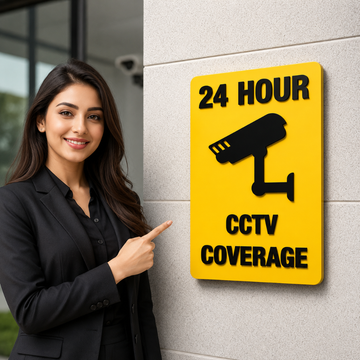 24 Hour CCTV coverage | Custom Acrylic | size 4.5" X 7"|PRINTDEER GWALIOR 360