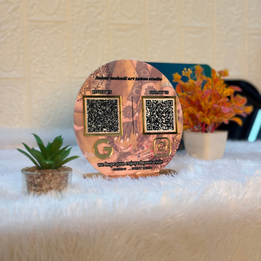 2 QR| CIRCLE_SHAPE QR STANDEE | QR STANDEE WITH CUSTOMISED BACKGROUND