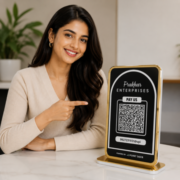 Single Qr stand with golden border  |Premium Display Standee
