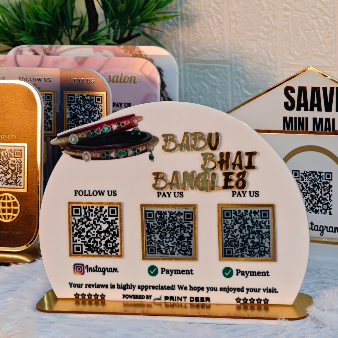 3 QR STANDEE WITH GOLDEN LETTERS| CUSTOMISED QR STANDEE FOR BANGLES BUSINESS