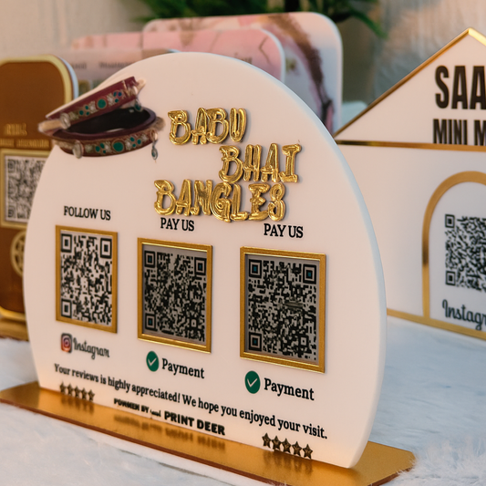3 QR STANDEE WITH GOLDEN LETTERS| CUSTOMISED QR STANDEE FOR BANGLES BUSINESS