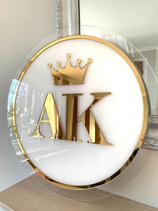 PrintDeer - Creativity  Name Plate for Office/Salon/Boutique | Heavy Duty | Acrylic Laser Cutting | (White & Golden, Size 12 x 12 Inch) 3D Logo