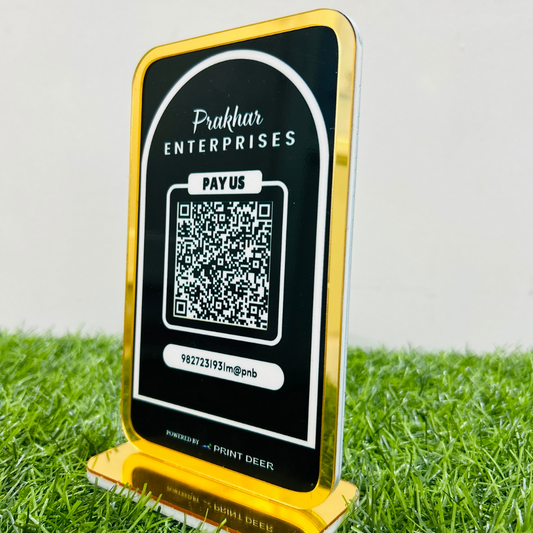 Single Qr stand with golden border  |Premium Display Standee