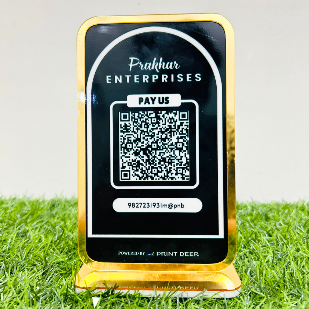 Single Qr stand with golden border  |Premium Display Standee