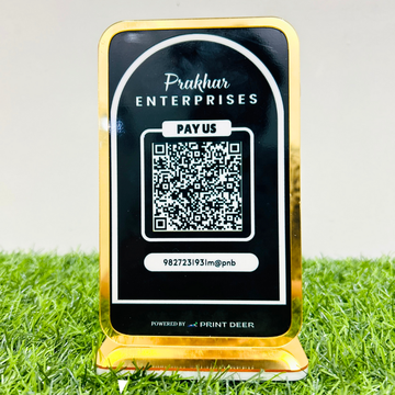 Single Qr stand with golden border  |Premium Display Standee