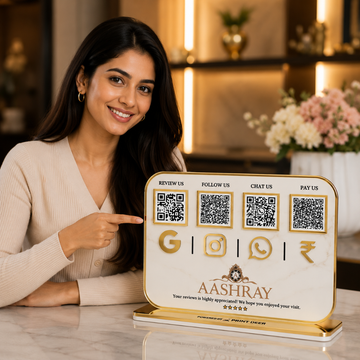 4 QR| NFC PREMIUM QR STANDEE WITH GOLDEN BORDER