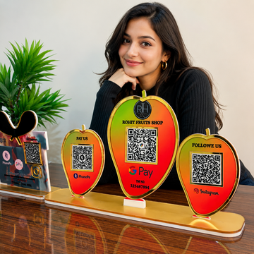 3 QR|2 QR|  PREMIUM QR STANDEE FOR FRUIT BUSINESS | CUSTOMIZED NFC STANDEE| MANGO SHAPE STANDEE