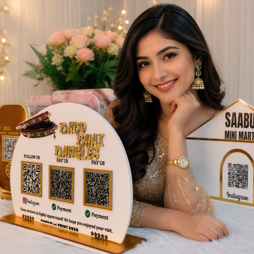 3 QR STANDEE WITH GOLDEN LETTERS| CUSTOMISED QR STANDEE FOR BANGLES BUSINESS