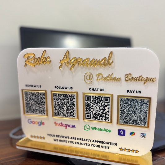 4Qr Premium Standee with your Business Name in Golden Letters