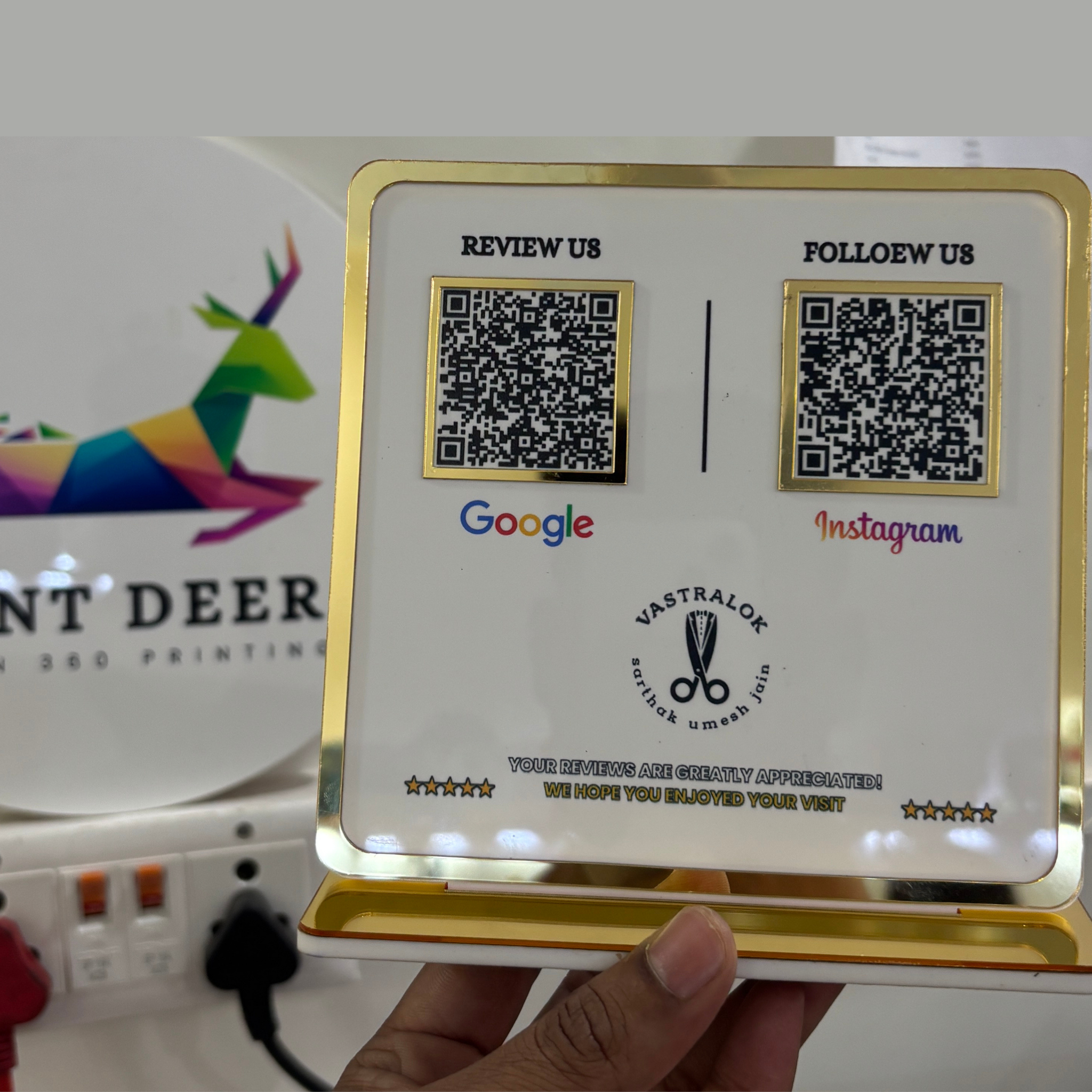 6x6 with full golden Border QR STANDEE PRINTDEER GWALIOR 360