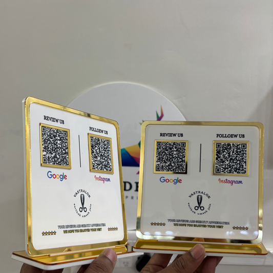 6x6 with full golden Border QR STANDEE PRINTDEER GWALIOR 360