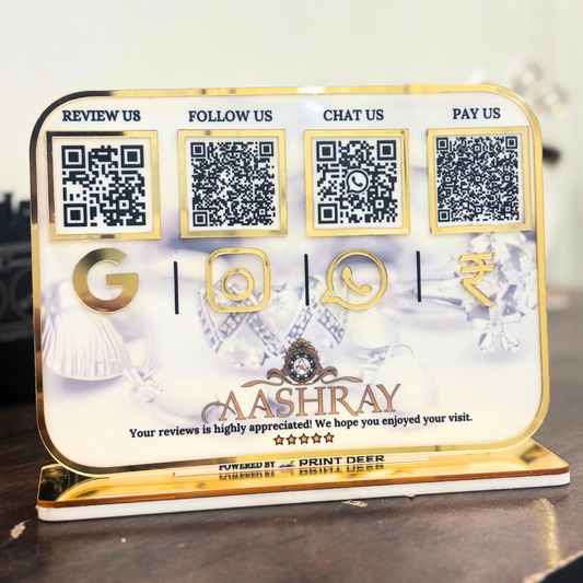 4 QR| NFC PREMIUM QR STANDEE WITH GOLDEN BORDER