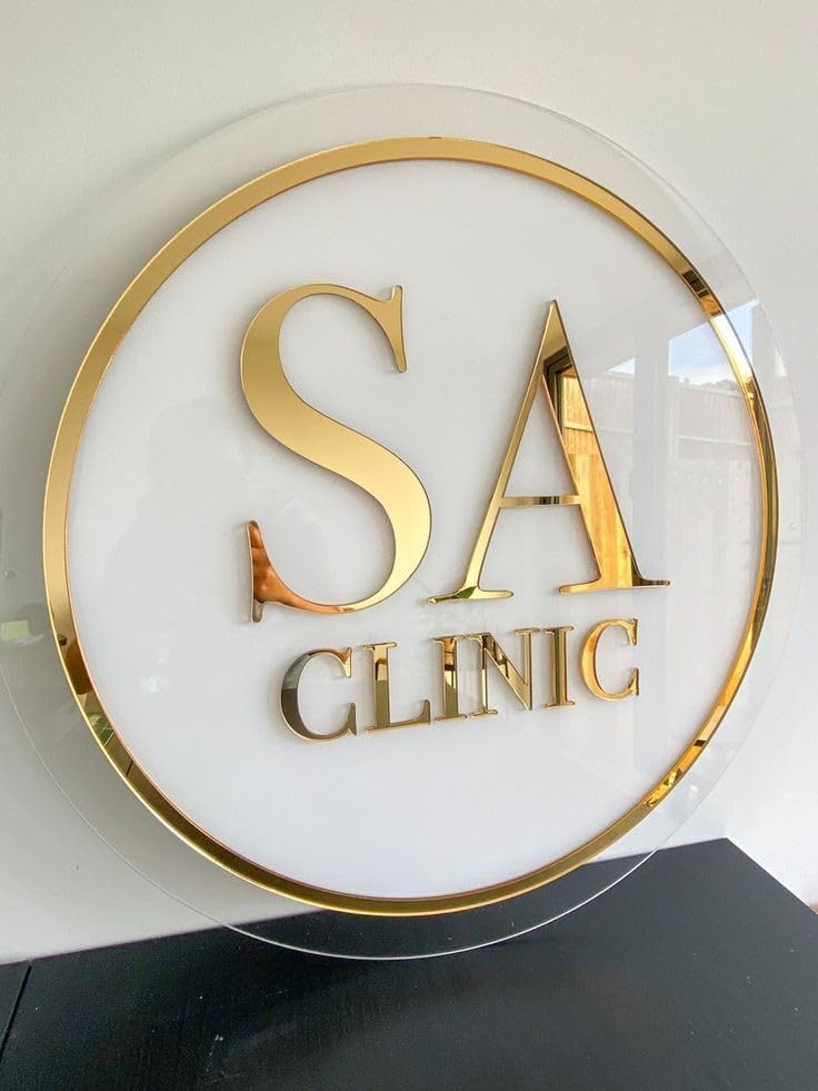 PrintDeer - Creativity  Name Plate for Office/Salon/Boutique | Heavy Duty | Acrylic Laser Cutting | (White & Golden, Size 12 x 12 Inch) 3D Logo