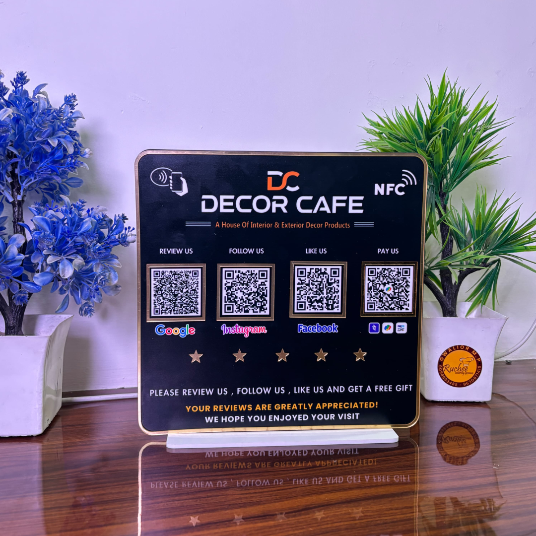 Black Acrylic Multiple QR  Standee  With Full Golden Acrylic