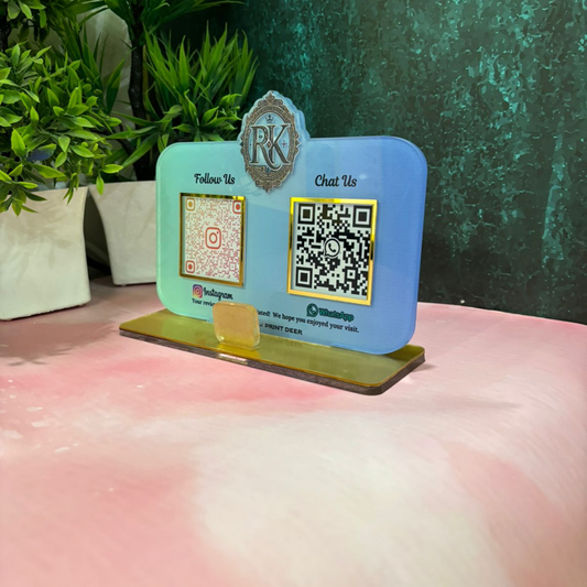 2QR| CUSTOMISED QR STANDEE LOGO-CUTOUT WITH CARD HOLDER