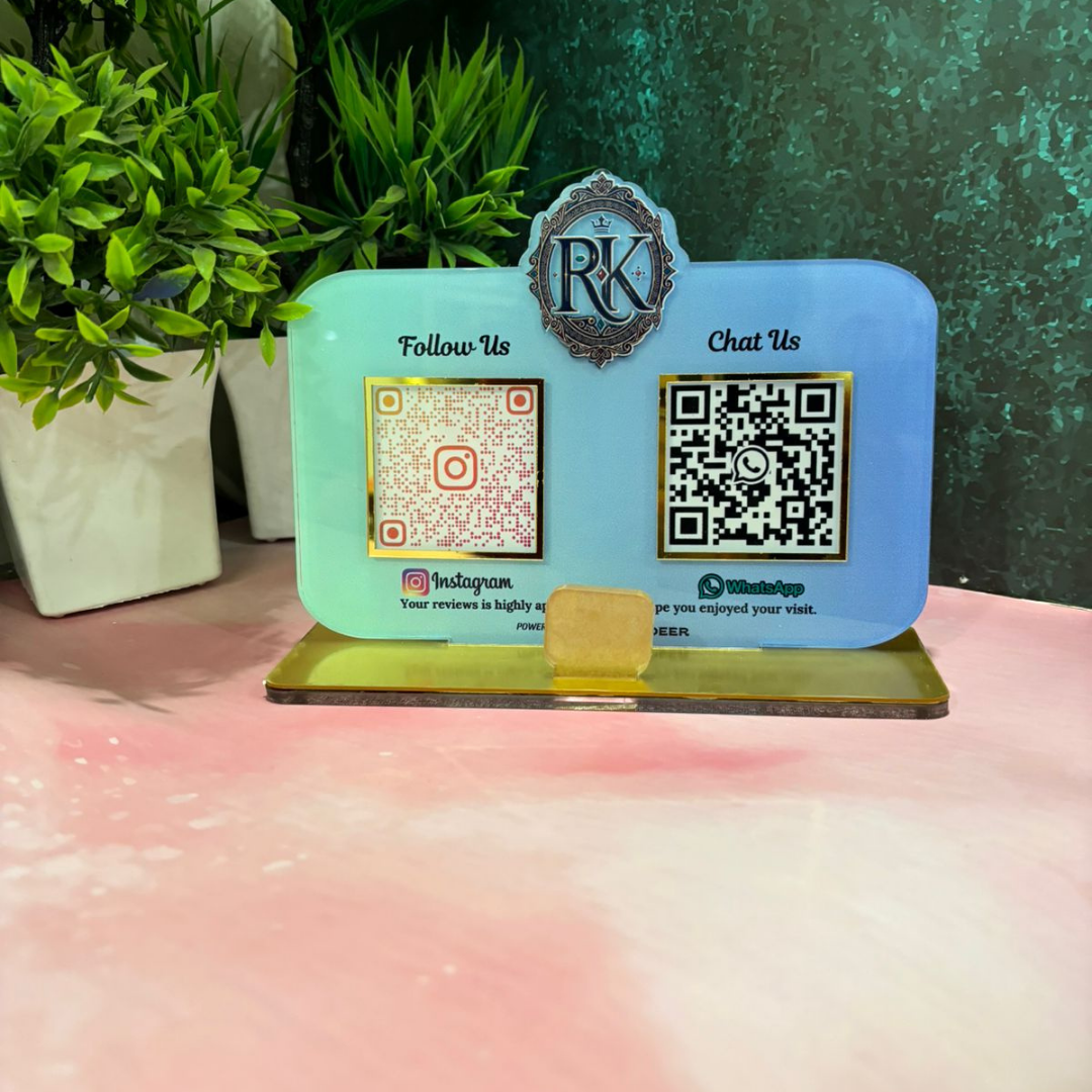 2QR| CUSTOMISED QR STANDEE LOGO-CUTOUT WITH CARD HOLDER