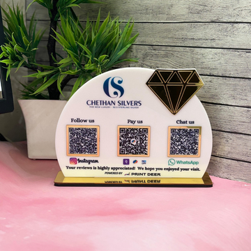 3 QR |PREMIUM CUSTOMISED QR STANDEE WITH GOLD MIRROR  DIAMOND ELEMMENT