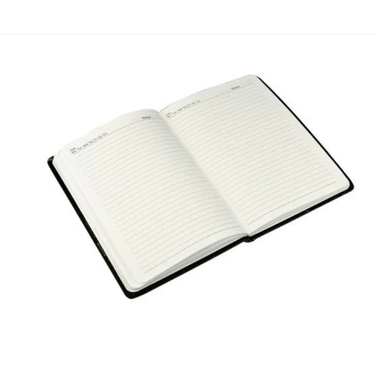 PERSONALIZED LOGO PRINTED A5 CLASSIC BLACK CORPORATE DIARY- NOTEBOOK WITH ITALIAN PU COVER -FOR OFFICE USE , PERSONAL USE OR CORPORATE GIFT
