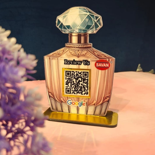 Premium luxury-style QR standee designed specially for perfume brands, cosmetic stores &amp; beauty counters