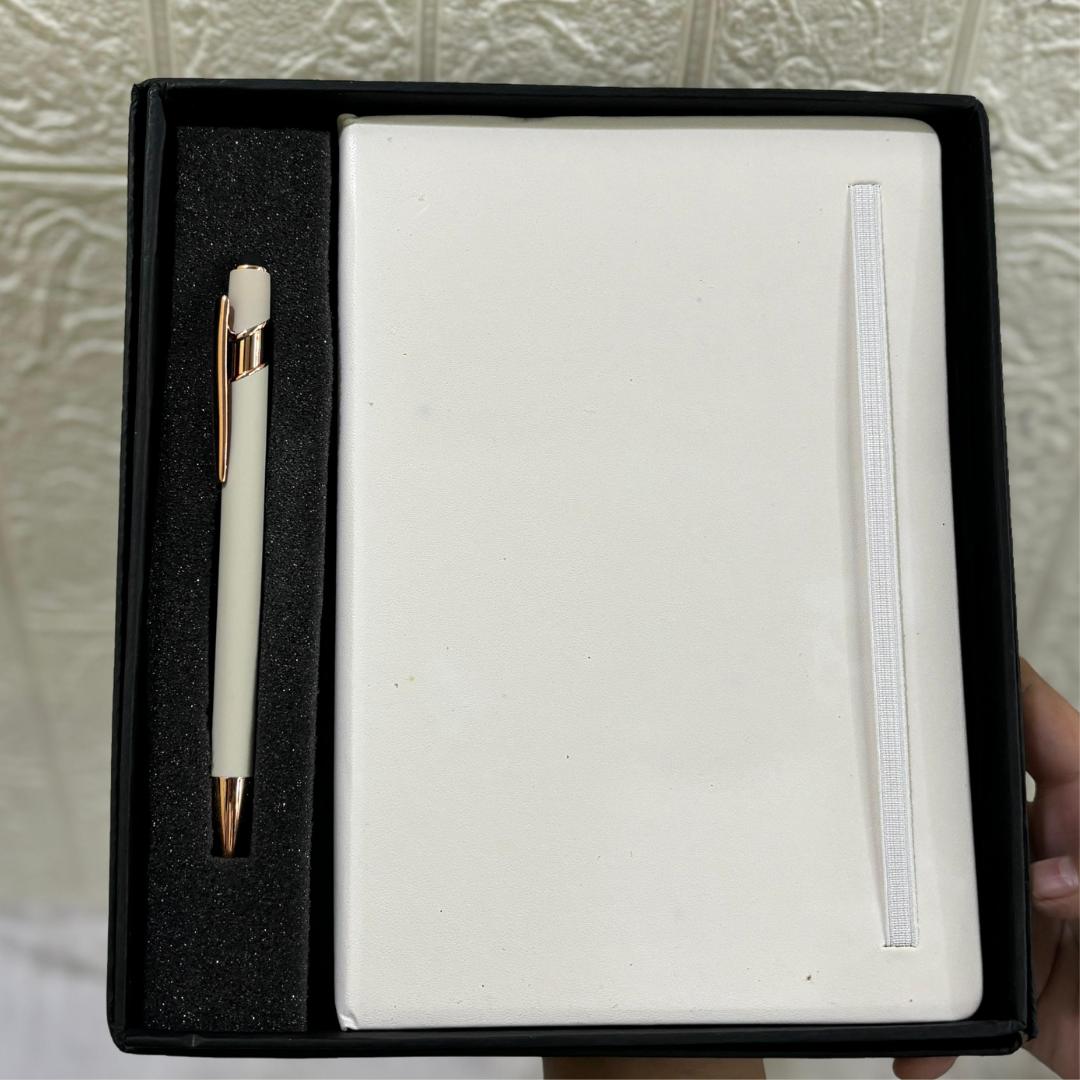Personalized white Diary & Pen Combo Gift Set| perfect for corporate gift