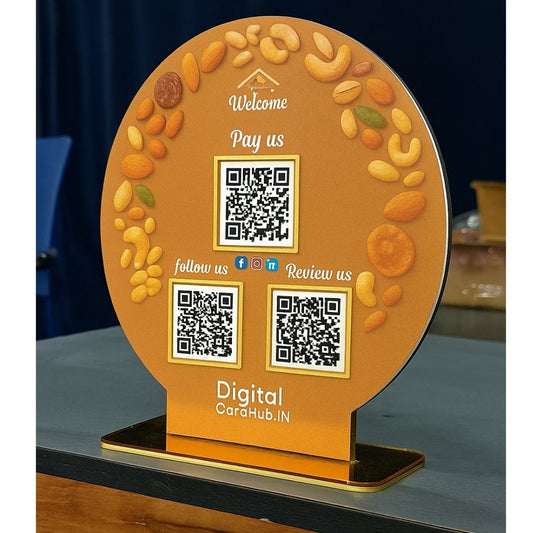 3-QR Customized Standee | Dry Fruit Theme | Premium Acrylic Finish
