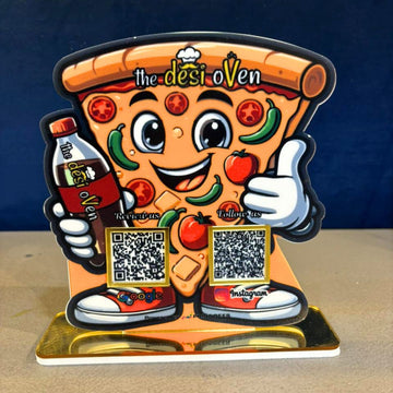 Pizza Shaped Customized Multi-QR Acrylic Tabletop Standee for Restaurants