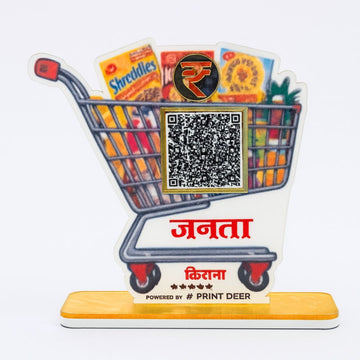Customized Grocery Store QR Payment Standee – Trolley Theme