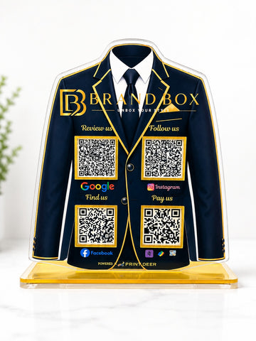 Custom Blazer Shape 4 QR Acrylic Standee for Business Reviews, Social Media & Payments