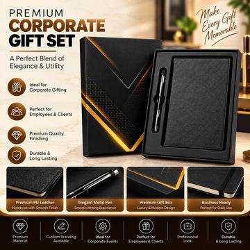 Premium Corporate Gift Set with PU Leather Notebook & Metal Pen