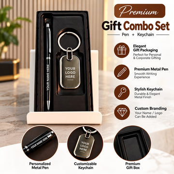 Premium Metal Keychain & Pen – Corporate Gift Combo | 2 in 1 Combo