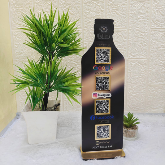 4QR| BOTTLE SHAPE CUSTOMISED QR STANDEE FOR  LOUNGE BARS