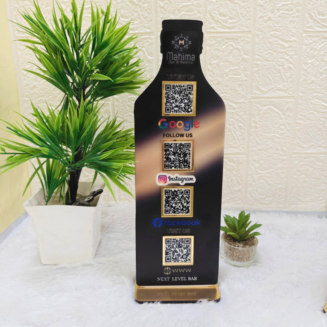 4QR| BOTTLE SHAPE CUSTOMISED QR STANDEE FOR  LOUNGE BARS