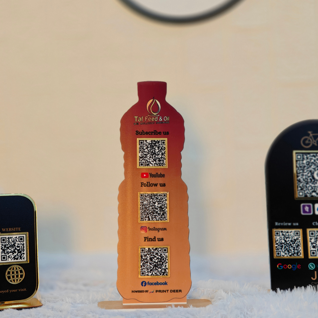 Bottle Shape QR Standee For Oil Business | Multiple QR Standee