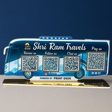 4-QR Customized Bus-Shaped Acrylic Smart QR Standee for Tour & Travel Business