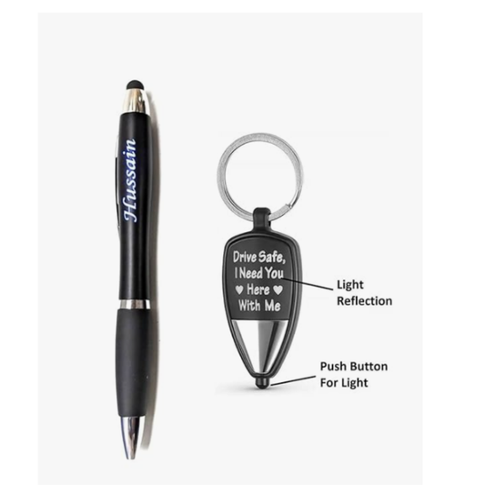 Customized Pen with Keychain Gift Set | Personalized Engraved Pen & Keychain Combo | Name Printed Pen Gift for Men & Women | Corporate & Personal Gifting