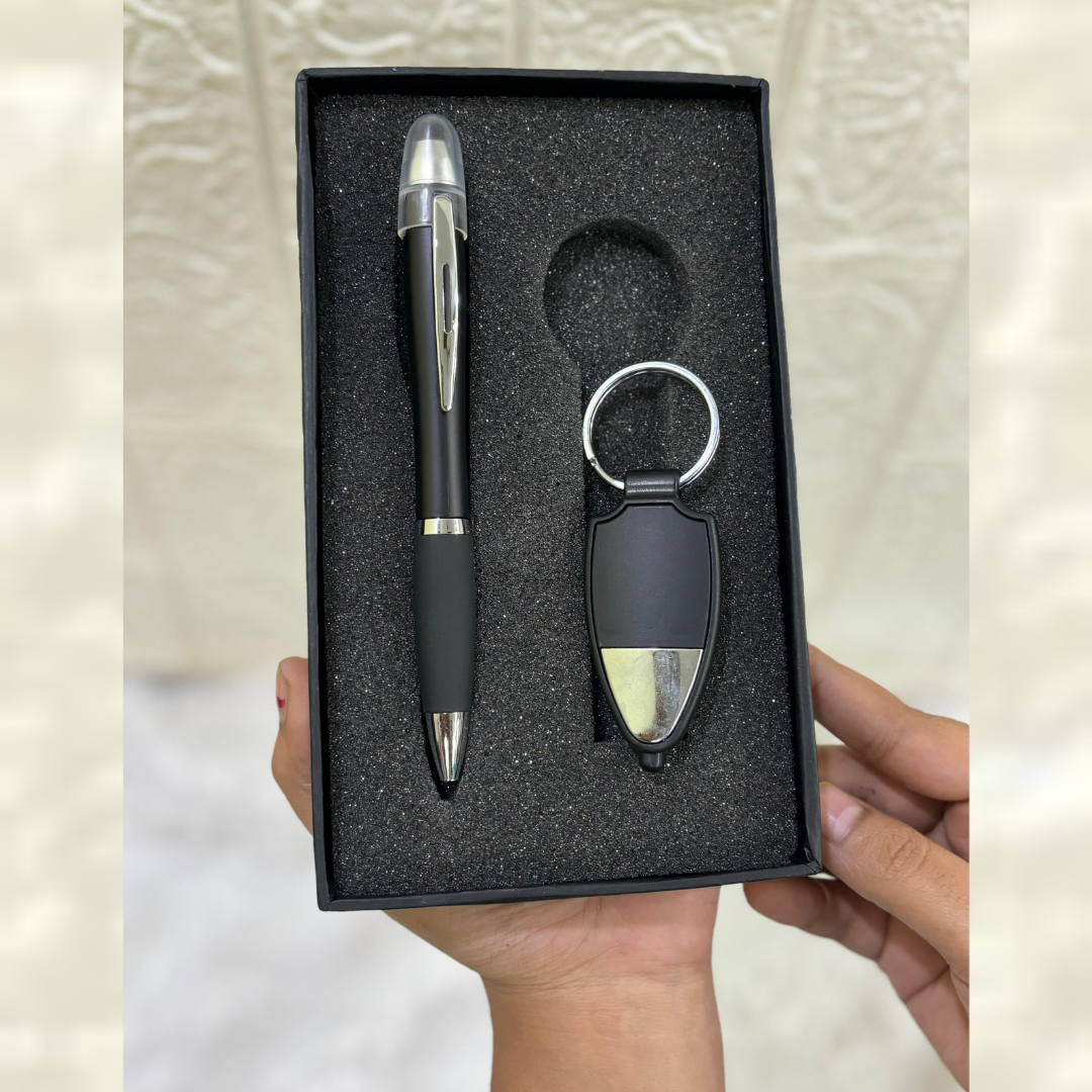 Customized Pen with Keychain Gift Set | Personalized Engraved Pen & Keychain Combo | Name Printed Pen Gift for Men & Women | Corporate & Personal Gifting