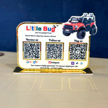 Personalized 3 QR Standee designed for kids stores, baby shops &a gift outlets.