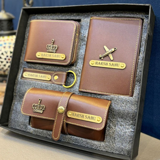 Gift Hamper For Men - Wallet, Passport Cover, Eyewear Case And Keychain - Birthday Combo
